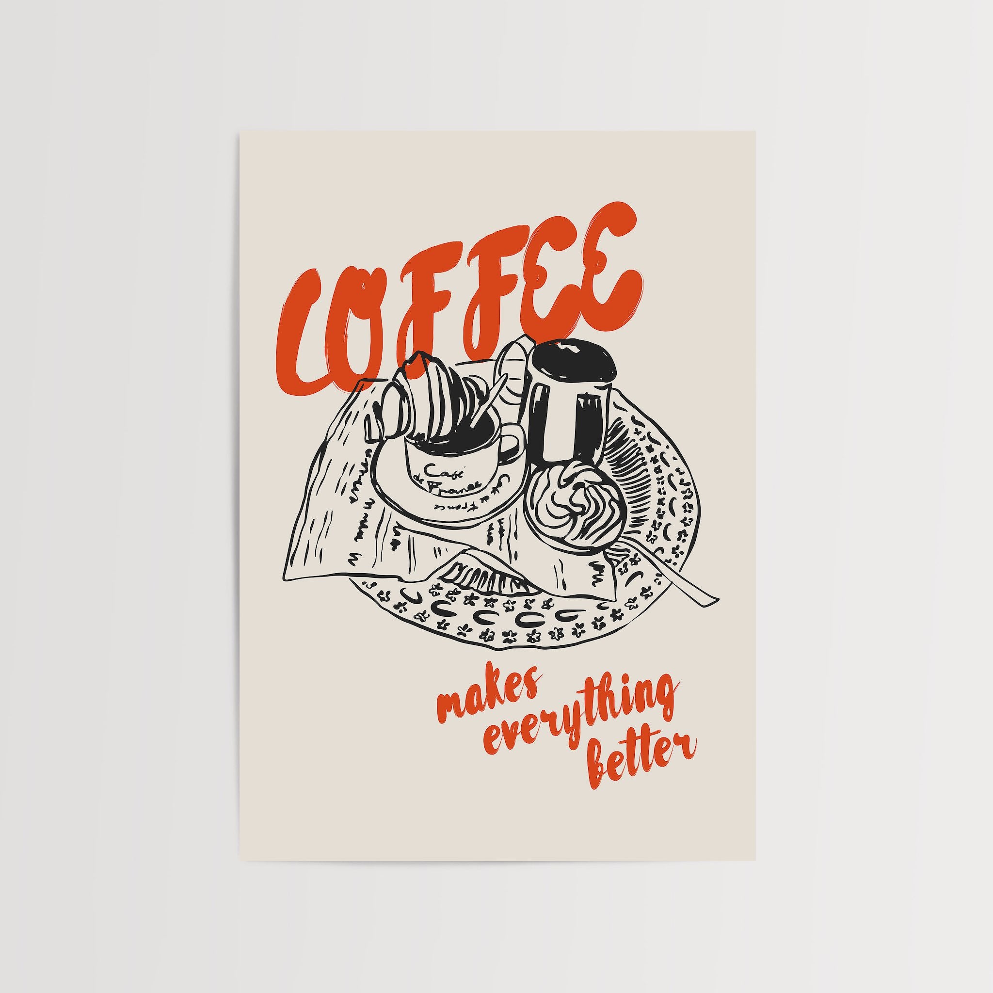 Modern wall art poster featuring coffee and pastries