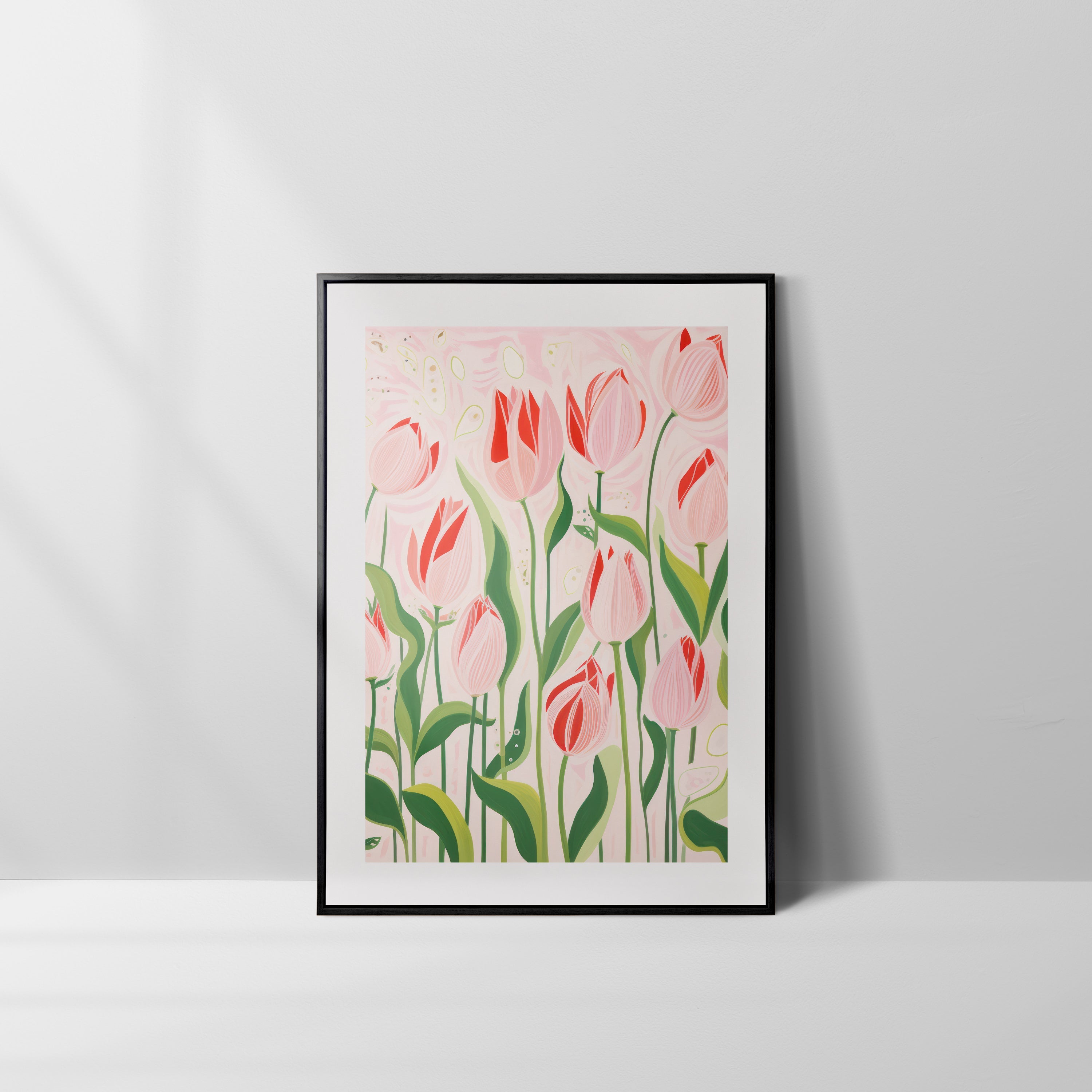 Pink and Green Tulips Painting The Poster Square