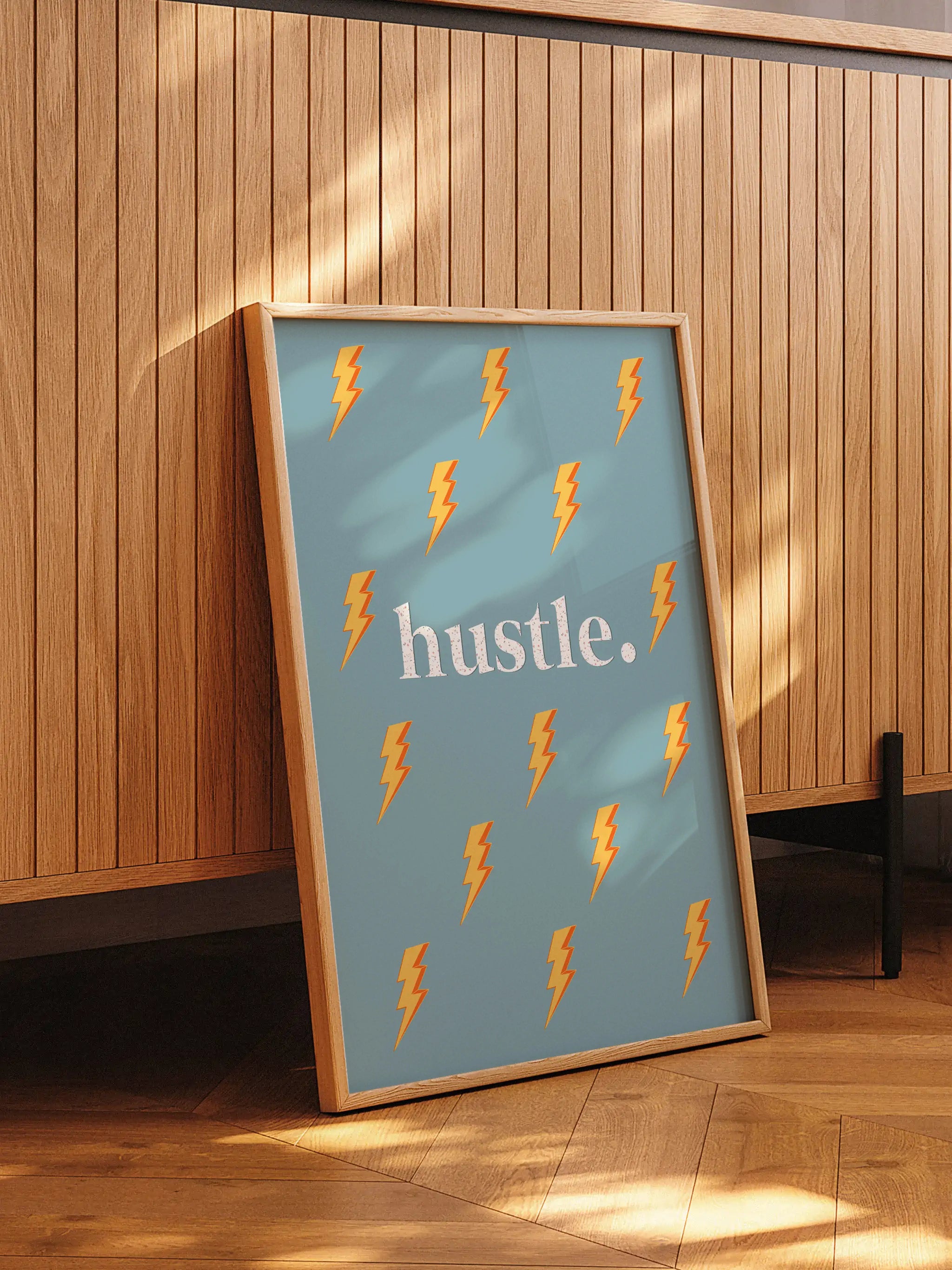 Energetic wall art featuring bold typography and electric vibes.