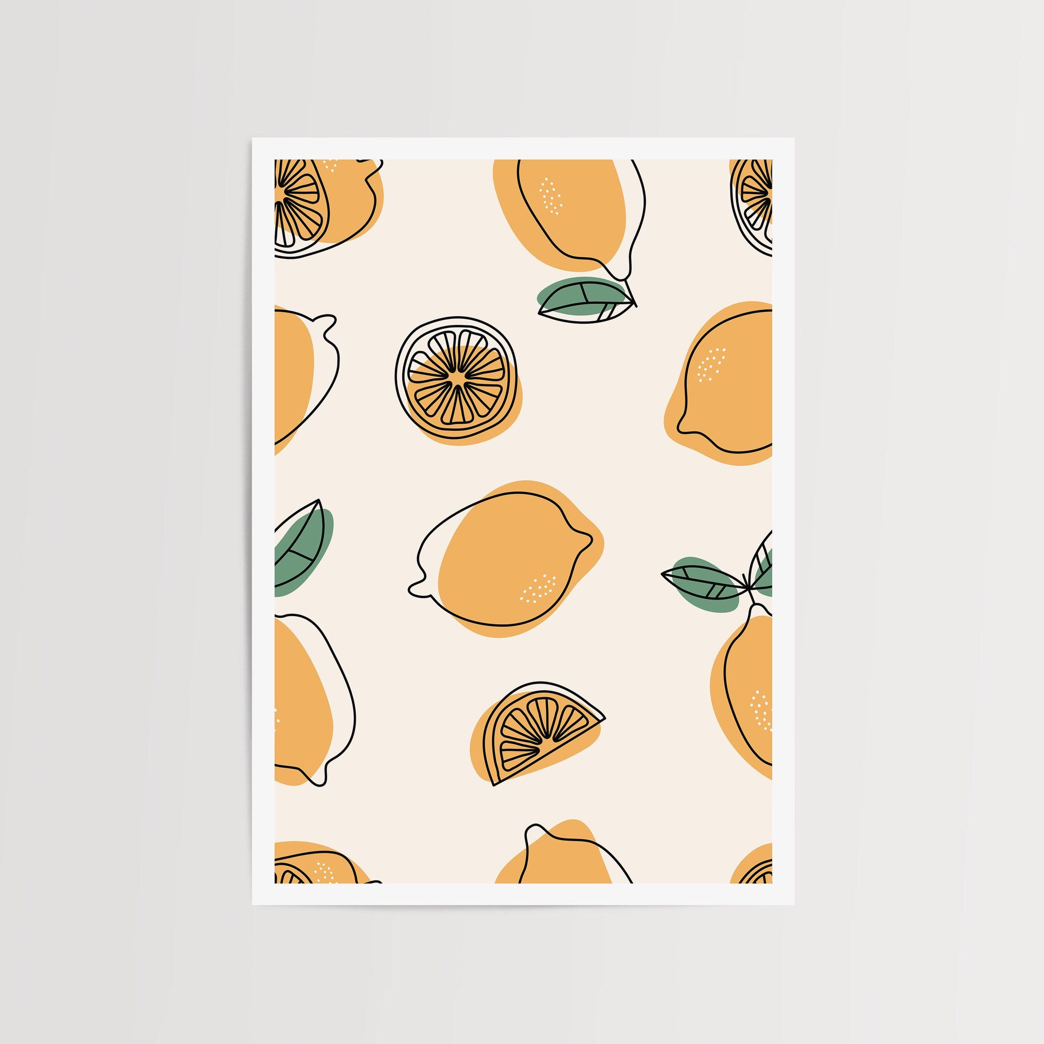 Lemon pattern wall art poster with a fresh and vibrant citrus fruit design.