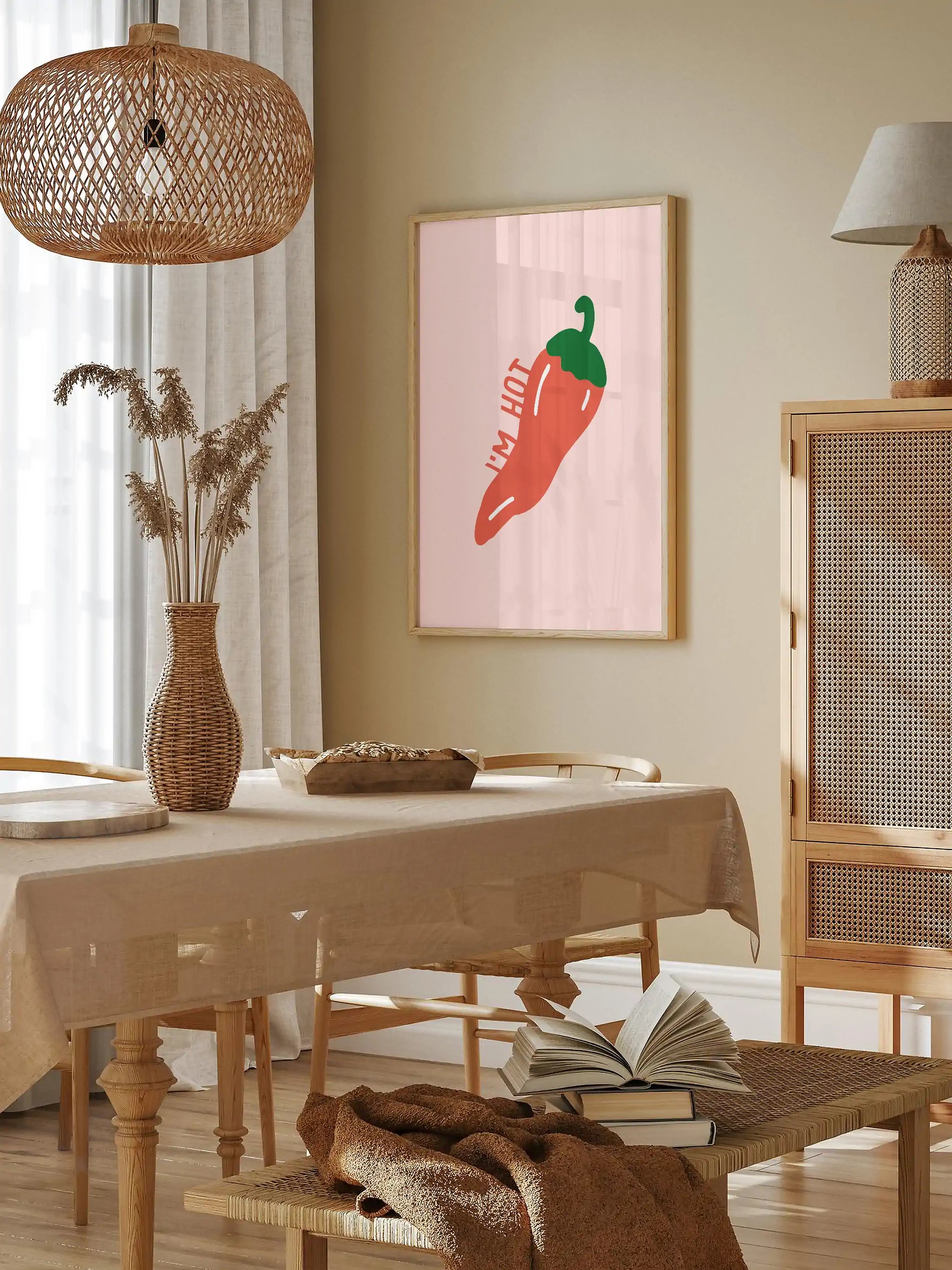 Playful and modern spicy food-themed poster for kitchen decor.