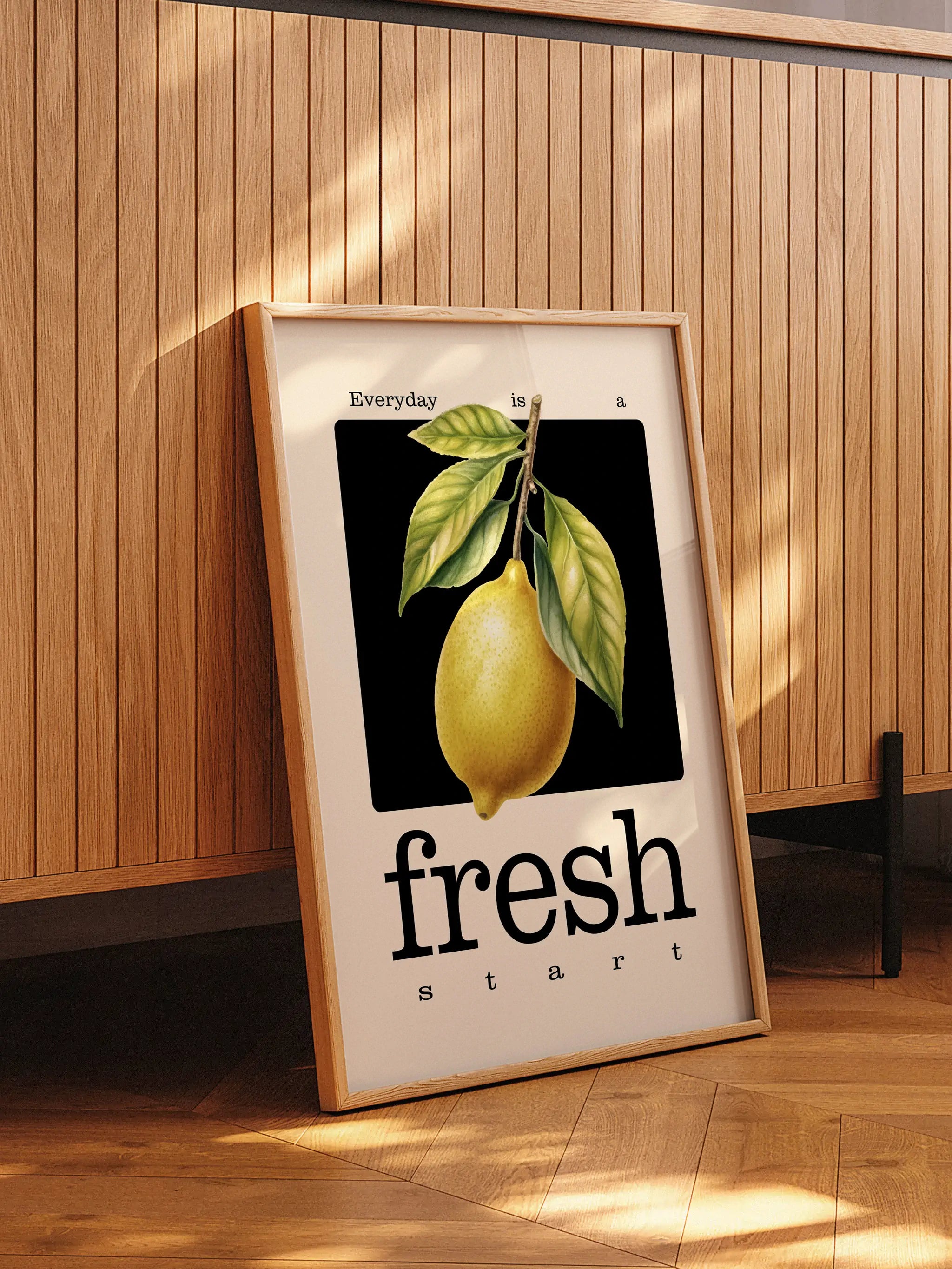 Botanical lemon print with motivational typography and a classic design.